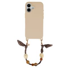 Selencia Rivièra MagSafe Backcover mit abnehmbaren Haken für das Apple iPhone 16 - Milky Latte + Satin Stone Handykette - Brown