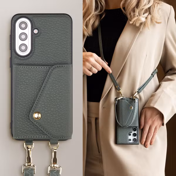 Selencia Sera HandyHülle mit Kordel und Umschlag-Kartenhalter Samsung Galaxy A57 (5G) - Sage Green