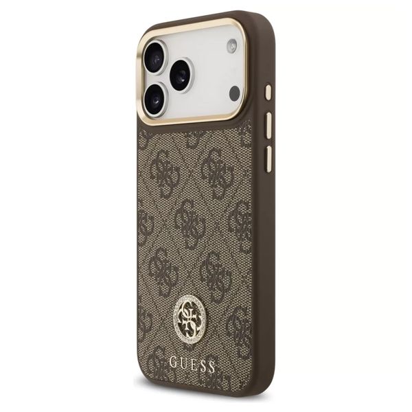 Guess Classic Strass Logo Leather Back Cover mit MagSafe Apple iPhone 17 Pro - Braun