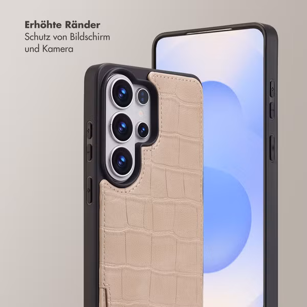 Selencia Nova Croco HandyHülle mit Kordel und Kartenhalter Samsung Galaxy S26 Ultra - Beige