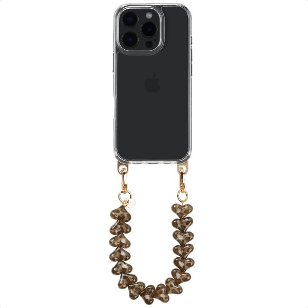 Transparentes Backcover mit abnehmbaren Haken für das Apple iPhone 16 Pro Max + Lova Handgelenkband - Tortoise Leopard