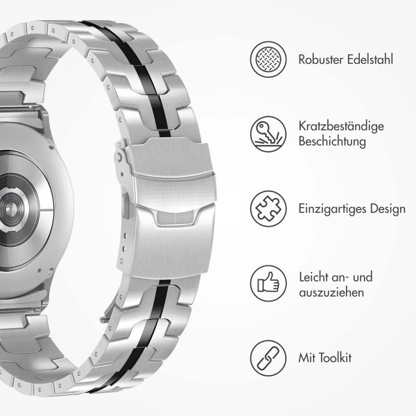 Accezz Steel Band für das  Samsung Galaxy Watch 4 / 5 / 6 / 7 / FE (20 mm) - Zilver & Zwart / Silver & Black