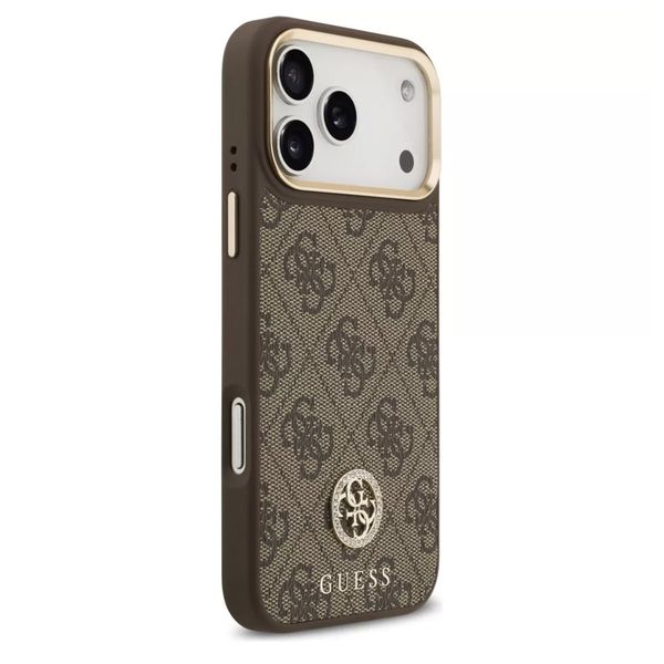 Guess Classic Strass Logo Leather Back Cover mit MagSafe Apple iPhone 17 Pro Max - Braun