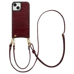 Selencia Nova Croco HandyHülle mit Kordel und Kartenhalter Apple iPhone 15 - Burgundy