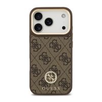 Guess Classic Strass Logo Leather Back Cover mit MagSafe Apple iPhone 17 Pro - Braun