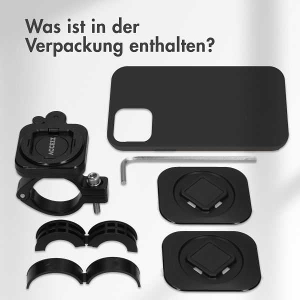 Accezz EasyLock handyhalterung Fahrrad - Inklusive Hülle für das Apple iPhone 14 Pro - Aluminium - 360 Grad drehbar - Schwarz