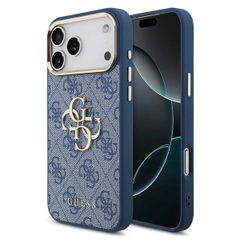 Guess 4G Metal Logo Back Cover Apple iPhone 17 Pro - Gold Edge - Blue