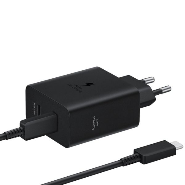 Samsung Galaxy Schnellladegerät mit zwei USB-C Anschlüssen - Inklusive USB-C Kabel - 50 Watt - Schwarz