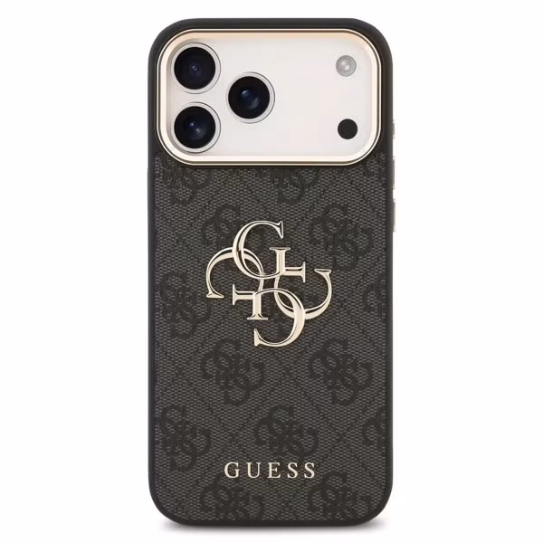 Guess 4G Metal Logo Back Cover Apple iPhone 17 Pro Max - Gold Edge - Black