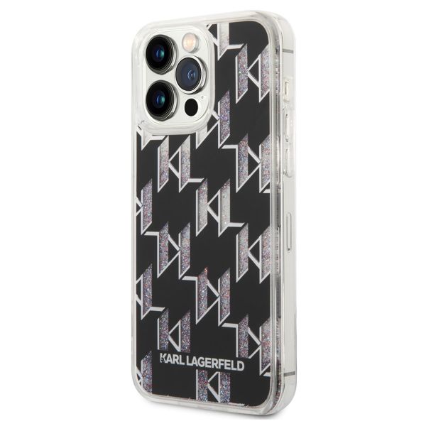 Karl Lagerfeld Liquid Glitter Cover Monogram für das iPhone 14 Pro Max - Schwarz