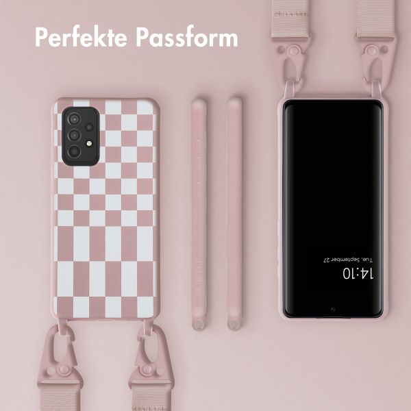 Selencia Silikonhülle design mit abnehmbarem Band für das Samsung Galaxy A52(s) (5G/4G) - Irregular Check Sand Pink