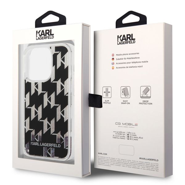 Karl Lagerfeld Liquid Glitter Cover Monogram für das iPhone 14 Pro - Schwarz