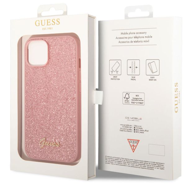 Guess Glitter Flakes Back Cover Apple iPhone 14 - Rosa
