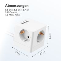 Accezz PowerCube Strip | 6-in-1 - 1x USB-C + 2x USB-A + 3x Steckdose - 4000 Watt - Weiß