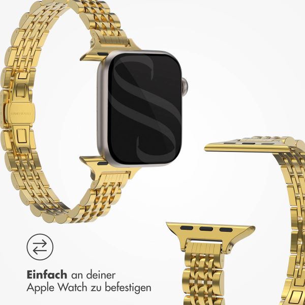 Selencia Jubilee inspiriertes schmales Edelstahlarmband für die Apple Watch Series 1 bis 9 / SE (38/40/41 mm) | Series 10 (42 mm) - Gold