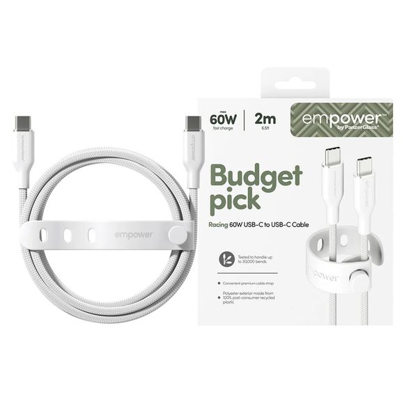Empower by PanzerGlass Racing USB-C-zu-USB-C Kabel - 60W - 2 Meter - Silver White