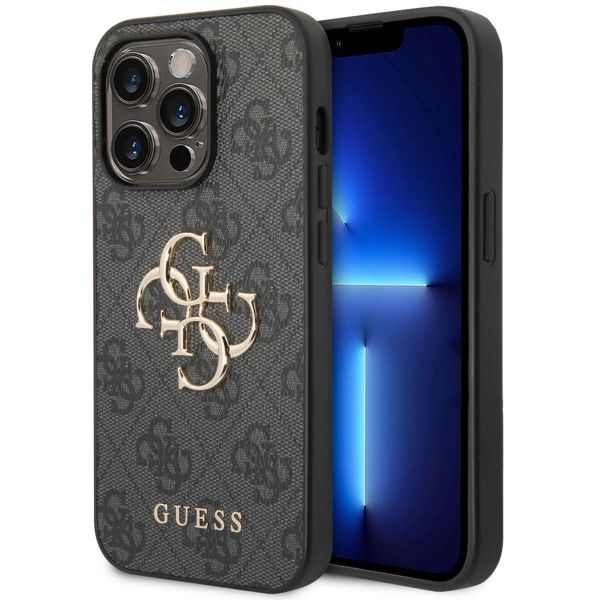 Guess 4G Metal Logo Back Cover für das iPhone 14 Pro Max - Grau