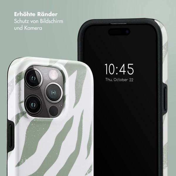 Selencia Vivid Tough Back Cover für das iPhone 15 Pro - Colorful Zebra Sage Green