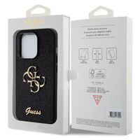 Guess 4G Metal Logo Back Cover mit Glitter für das iPhone 15 Pro - Schwarz