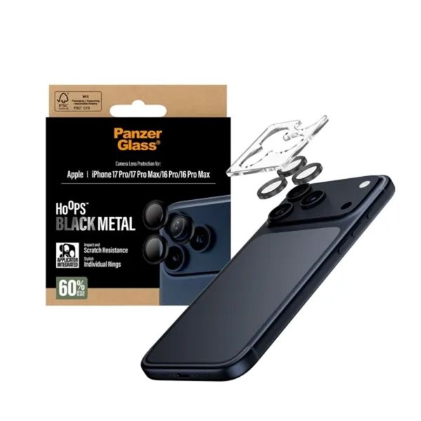 PanzerGlass Kameraprotektor Hoops Optic Rings für das Apple iPhone 17 Pro / Apple iPhone 17 Pro Max - Schwarz