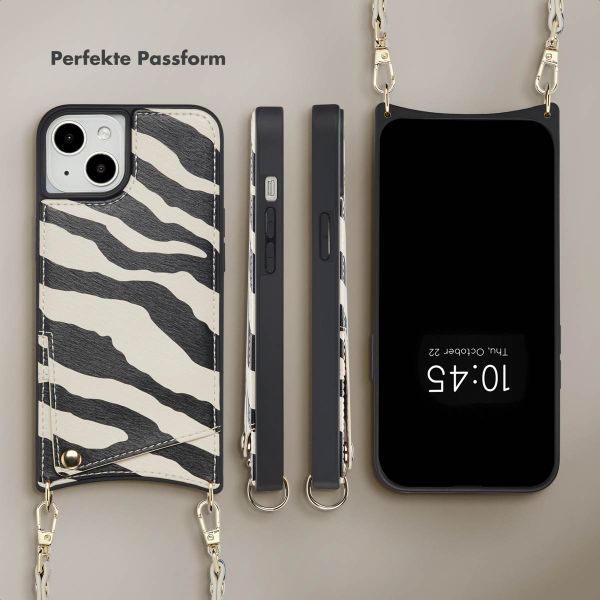 Selencia Nova HandyHülle mit Kordel und Kartenhalter Apple iPhone 14 / 13 - Zazzy Zebra