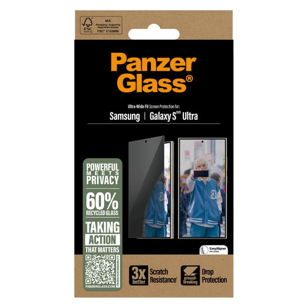 PanzerGlass Ultra Wide Fit Antibakterieller Screen Protector mit Sichtschutz inkl. Applikator für das Samsung Galaxy S25 Ultra