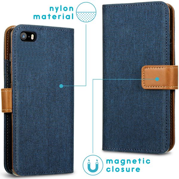 imoshion Luxuriöse Canvas-Klapphülle iPhone SE / 5 / 5s - Dunkelblau