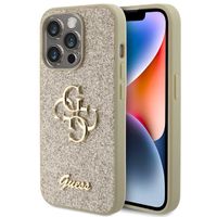 Guess 4G Metal Logo Back Cover mit Glitter Apple iPhone 15 Pro - Gold