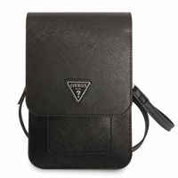 Guess Saffiano Triangle Handytasche - Geeignet für Smartphones bis 7 Zoll - Schwarz