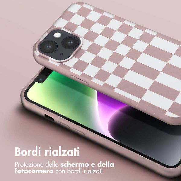 Selencia SilikonHülle design mit abnehmbarem Band Apple iPhone 14 - Irregular Check Sand Pink