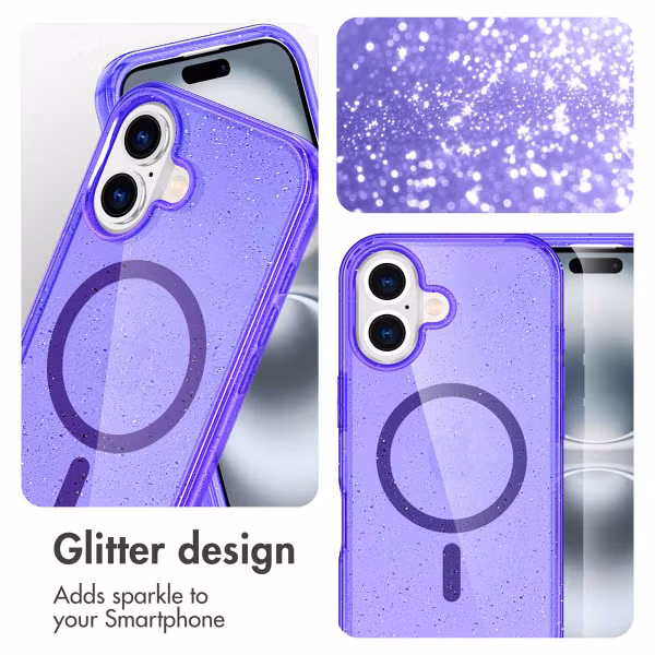 imoshion Sparkle Back Cover mit MagSafe Apple iPhone 16 - Glitzer Violett