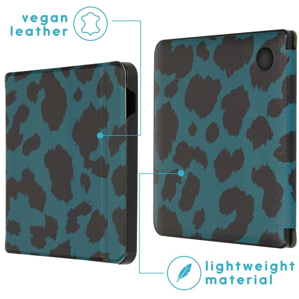 imoshion Design Slim Hard Sleepcover mit Stand für das Kobo Libra H2O -Green Leopard