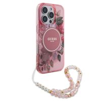Guess MagSafe IML Flowers Case mit Beads Strap Apple iPhone 16 Pro Max - Pink