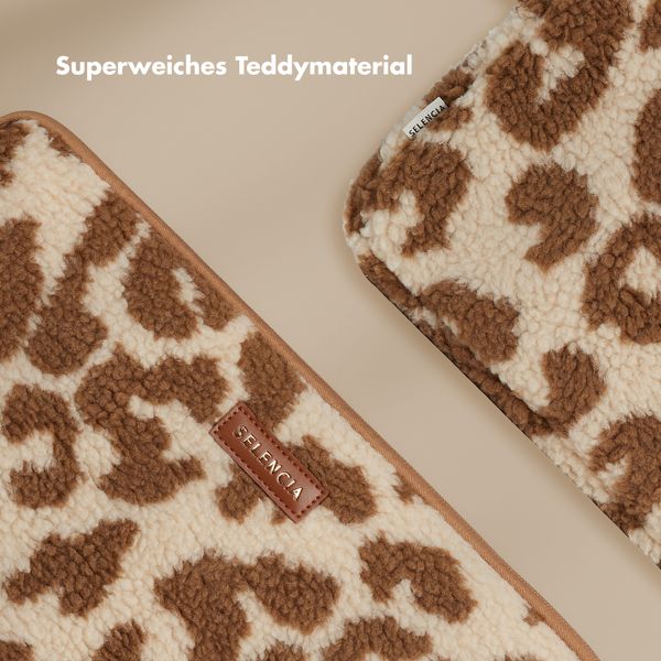 Selencia Teddy Laptop Hülle 15-16 Zoll - Laptop Sleeve - Vanilla Leopard
