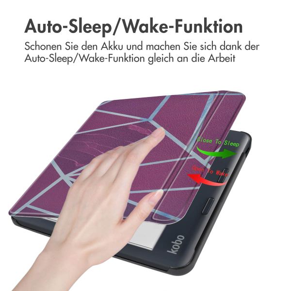 imoshion Design Slim Hard Case Sleepcover mit Stand für das Kobo Libra Colour / Tolino Vision Color - Bordeaux Graphic
