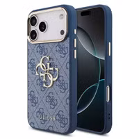 Guess 4G Metal Logo Back Cover Apple iPhone 17 Pro - Gold Edge - Blue