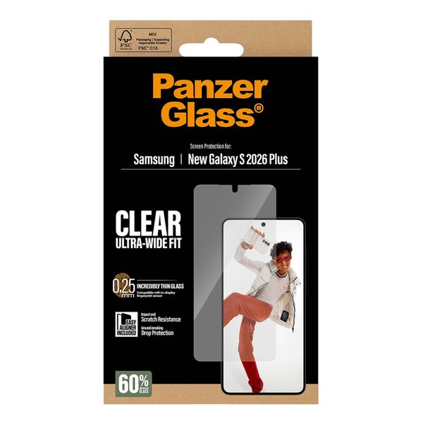 PanzerGlass Ultra-Wide Fit Antibakterieller Displayschutz mit Applikator Samsung Galaxy S26 Plus