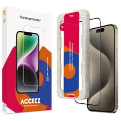 Accezz Vollflächige Schutzfolie aus gehärtetem Glas mit Applikator iPhone 15 Pro