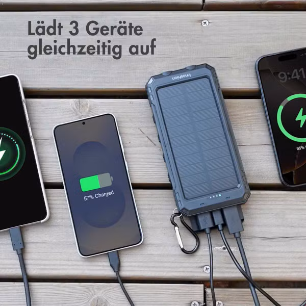 imoshion Solar Powerbank mit Solarpanel – Schnellaufladung und Stromversorgung – 10.000 mAh – Schwarz