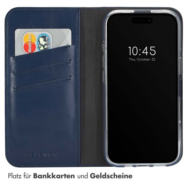 Selencia Echtleder Klapphülle für das Apple iPhone 16 Plus - Blau