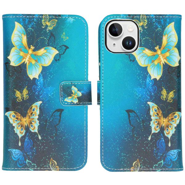 imoshion Design Softcase Bookcase für das iPhone 15 - Blue Butterfly