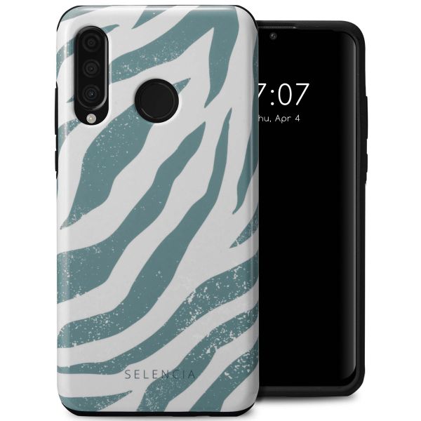 Selencia Vivid Tough Back Cover für das Huawei P30 Lite - Colorful Zebra Pine Blue