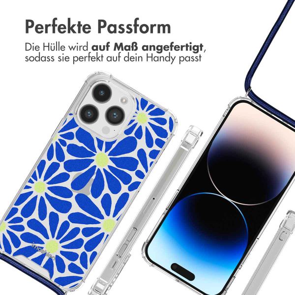 imoshion Design Hülle mit Band für das iPhone 14 Pro Max - Cobalt Blue Flowers Connect