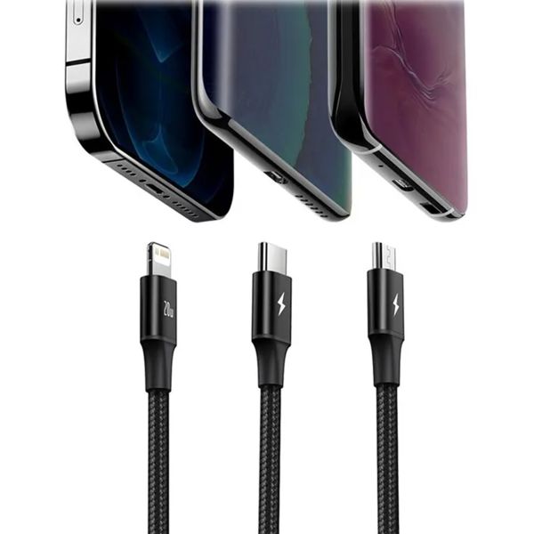 Baseus Rapid Series 3-in-1-Schnellladekabel – USB-C zu USB-C / Lightning / Micro-USB – 20 Watt – 1,5 Meter – Schwarz