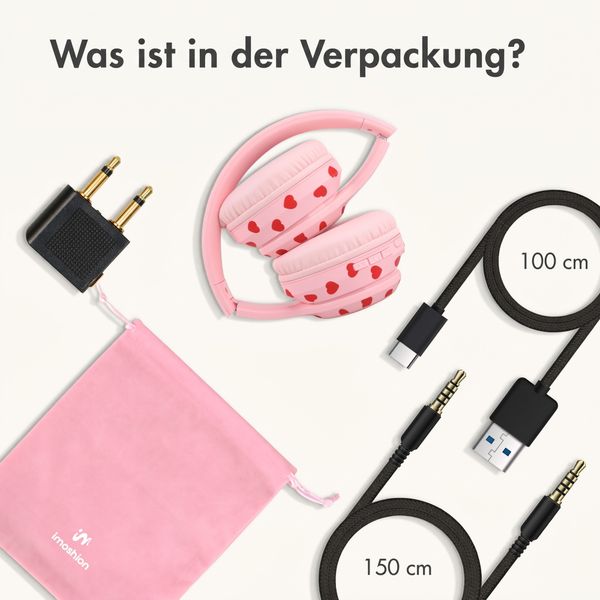 imoshion Kabellose Kinderkopfhörer LED Light - Dezibelbegrenzer - Mit AUX-Kabel - Herzchen