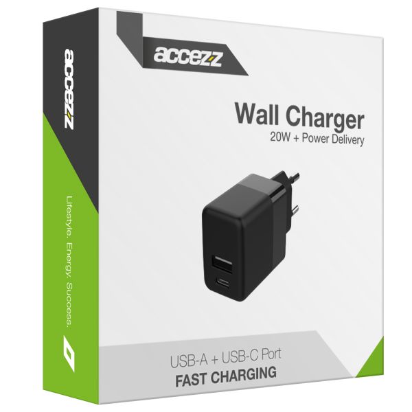 Accezz Wandladegerät - Ladegerät - USB-C- und USB-Anschluss - Power Delivery - 20 Watt - Black