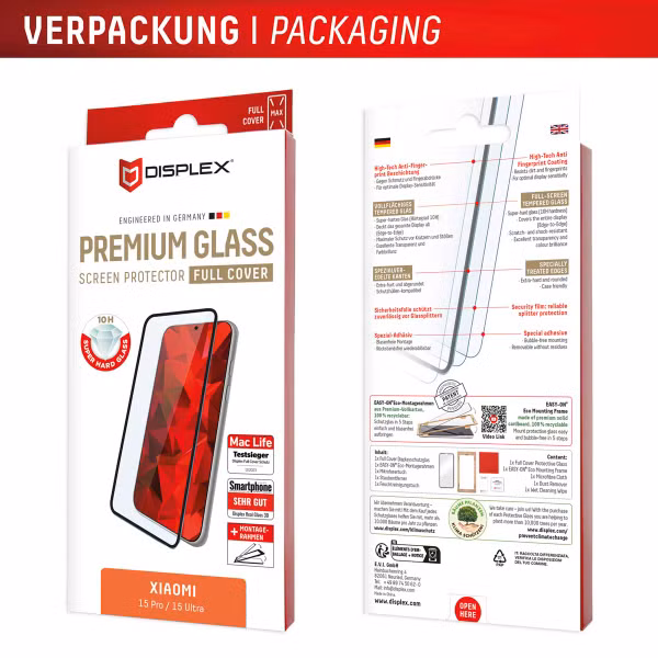 Displex Bildschirmschutzfolie Real Glass Full Cover Xiaomi 15 Ultra