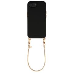 Selencia Rivièra MagSafe Backcover mit abnehmbaren Haken für das Apple iPhone 17e / 16e - Velvet Black + Sleek Chain Handykette - Gold