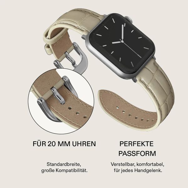 Burga Armband aus echtem Leder für Apple Watch Series 1 - 9 / SE (38/40/41 mm) | Series 10 / 11 (42 mm) - Buttermelt / Silver