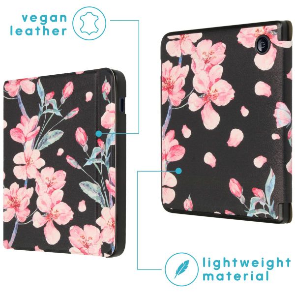 imoshion Design Slim Hard Case Sleepcover mit Stand Kobo Libra 2 / Tolino Vision 6 - Blossom Watercolor Black